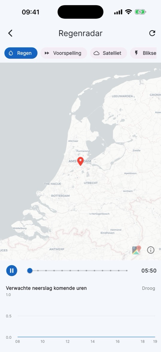 De regenradar van Weertje met KNMI-data over heel Nederland.